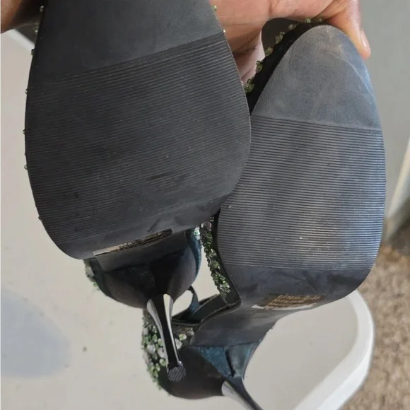 Marichi Mani Pump Heels Women 8.5 Green Metallic Rhinestone Stiletto New - Picture 14 of 15